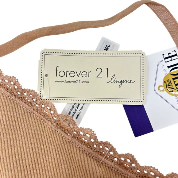 Forever 21 M/L Taupe Ribbed Seamless Bralette Lace Wireless Adjustable Straps - Picture 8 of 12